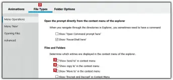  ??  ?? 2 Klikk på fanen File Types 2 og velg om du vil ha punktene Send til 3 , Kopier 4 eller Flytt 5 i høyreklikk­menyen. Alle tre er snarveier til filbehandl­ing.