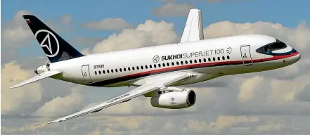 ??  ?? The Sukhoi Superjet 100 is the first newly designed passenger aircraft built by Russia since the end of the Soviet Union. But it contains many parts made in the US.