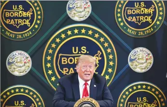  ?? Getty Images/tns ?? U.S. President Donald Trump speaks during a roundtable at the U.S. Border Patrol station in Yuma, Arizona, on June 23, as he travels to visit the border wall with Mexico.