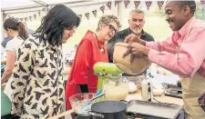  ??  ?? GOING DOWN A TREAT Bake Off launch episode with Fielding, Leith and Hollywood