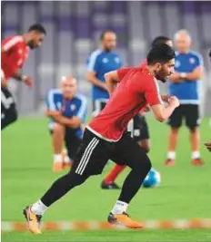  ?? Courtesy: UAE FA ?? UAE players train ahead of the friendly against Haiti in Al Ain today, scheduled after Egypt pulled out of the game.