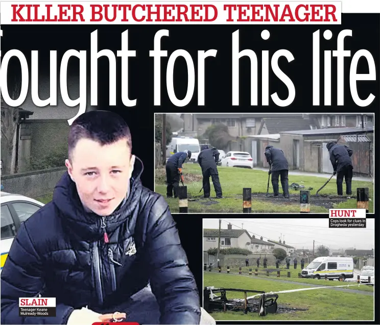  ??  ?? SLAIN Teenager Keane Mulready-woods
HUNT
Cops look for clues in Drogheda yesterday