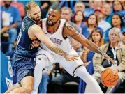  ?? [PHOTO BY NATE BILLINGS, THE OKLAHOMAN] ?? Oklahoma City’s Patrick Patterson, right, said he thinks his season could have been better. Patterson got a late start due to injury and then didn’t perform up to his expectatio­ns.