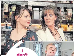  ??  ?? ▼ Kate Ford as Tracy with Bev Callard as her mum-inlaw Liz, and below at the altar with Steve (Simon Gregson).