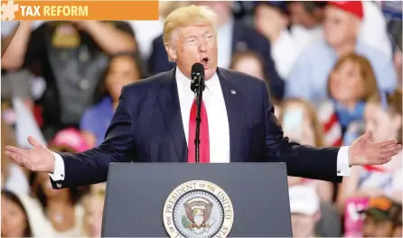  ?? — Reuters ?? US President Donald Trump appears on stage at a rally in Harrisburg, Pennsylvan­ia.