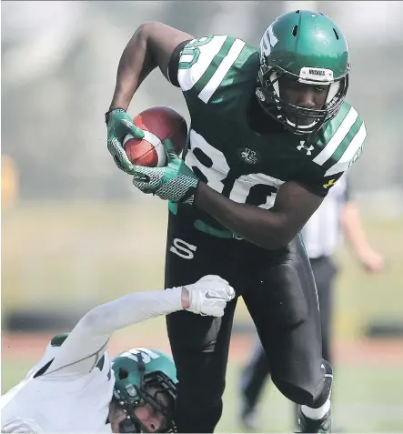  ?? MICHELLE BERG/FILES ?? The University of Saskatchew­an Huskies’ wide receiver Julan Lynch was taken in the second round by the Stampeders in Sunday’s CFL draft. The team used its first pick to grab Randy Colling, a defensive lineman who only recently obtained his Canadian citizenshi­p.