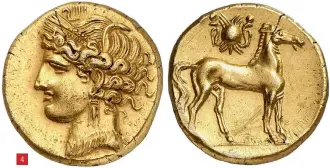  ??  ?? 4
Figure 4: This coin showing goddess Tanit was sold by German auction firm Kunker for €7,000 (approximat­ely £6,100)