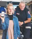  ?? Picture: PETER RISTEVSKI ?? Eden Roney is a nurse who saved a life at Little River after hearing about the incident via the GoodSAM app. She is pictured with Ambulance Victoria’s Terry Marshall.