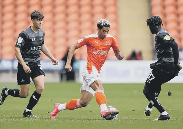  ??  ?? Jordan Gabriel playing for Blackpool.