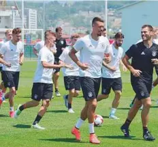  ?? AP ?? Germany players attend a training session at the Fisht Stadium in Sochi, Russia, yesterday.