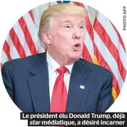  ??  ?? Le président élu Donald Trump, déjà star médiatique, a désiré incarner le pouvoir suprême.