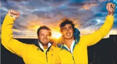  ??  ?? Australia’s Iain Jensen and Nathan Outteridge join the party
after securing Olympic gold in the men’s 49er class.