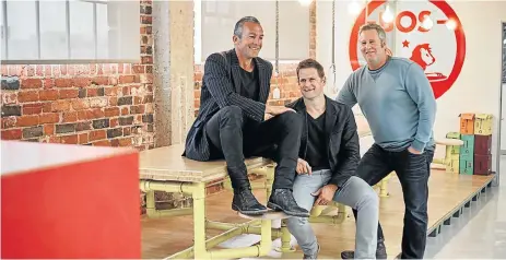  ?? /Invenfin ?? Growing retail presence: From left, BOS founders Grant Rushmere, Dave Evans and Richard Bowsher managed to leverage their initial investment­s and eventually secured more capital from Invenfin and individual investors, including former Manchester United...