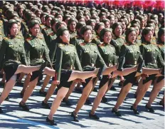  ?? AP ?? Female soldiers march in a parade marking the 70th anniversar­y of North Korea’s founding day in Pyongyang.