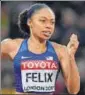  ?? AFP ?? Allyson Felix of US in final of the 400m.