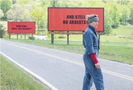  ?? — SEARCHLIGH­T/THE ASSOCIATED PRESS ?? Frances McDormand is the crowd favourite to wind best actress in a drama for Three Billboards Outside Ebbing, Missouri, but the Golden Globes are hard to predict.