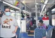  ?? SUBMITTED ?? Laketran passengers on Route 1 prepare to depart midday from the Painesvill­e Transfer Center. With ridership increasing, the transit agency is expanding its service on the route to ensure proper social distancing.