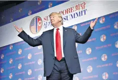  ??  ?? Donald Trump departing a press conference following his historic meeting with Kim Jong-un, which he described as “better than anyone could have expected”