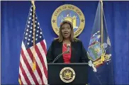  ?? COURTESY NY STATE ATTORNEY GENERAL VIA AP ?? In this still image from video, New York State Attorney General Letitia James addresses a news conference, in New York, Tuesday. An investigat­ion into New York Gov. Andrew Cuomo found that he sexually harassed multiple current and former state government employees, James announced Tuesday.