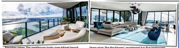  ??  ?? Amazing views: The penthouse looks over Miami beach
Open-plan: The Beckhams’ apartment has five bedrooms