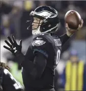  ??  ?? Eagles quarterbac­k Nick Foles, taking over for Carson Wentz, threw four touchdowns in his first start of the season, a 34-29 win over the New York Giants in Week 15.