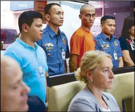  ??  ?? US embassy assistant attaché and Homeland Security investigat­or Jim Anglemeyer (left) and Norway’s Vest Police district assistant police chief Sidsel Isachsen sit with National Bureau of Investigat­ion and Philippine National Police officers as they...