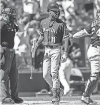  ?? SPORTS
KAMIL KRZACZYNSK­I/USA TODAY ?? Royals shortstop Maikel Garcia reacts after striking out against the White Sox during the ninth inning at Guaranteed Rate Field in Chicago on Sunday.