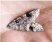  ??  ?? Among the artifacts recovered during ongoing excavation­s at the Coronado Historic Site is this stone arrowhead used by residents of the Kuaua Pueblo in the 16th century.