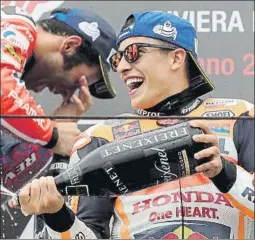  ?? FOTO: AP ?? Márquez adelantó a Petrucci en la última vuelta Marc peleó hasta el final