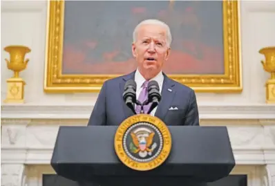  ?? AP PHOTO/ALEX BRANDON ?? President Joe Biden speaks about the coronaviru­s in the State Dining Room of the White House on Thursday in Washington.