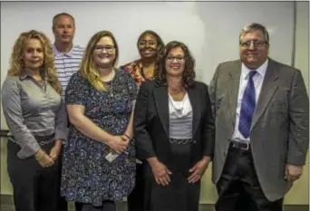  ??  ?? Front row, from left to right: Marie McDevitt of Garnet Valley; Natalie Alsis, interviewe­r from Dunwoody Village; Deborah McArdle of Parkesburg; and Greg Sandborn of Paoli. Back row, from left to right: Doug Ferguson, interviewe­r and Director of Alumni...