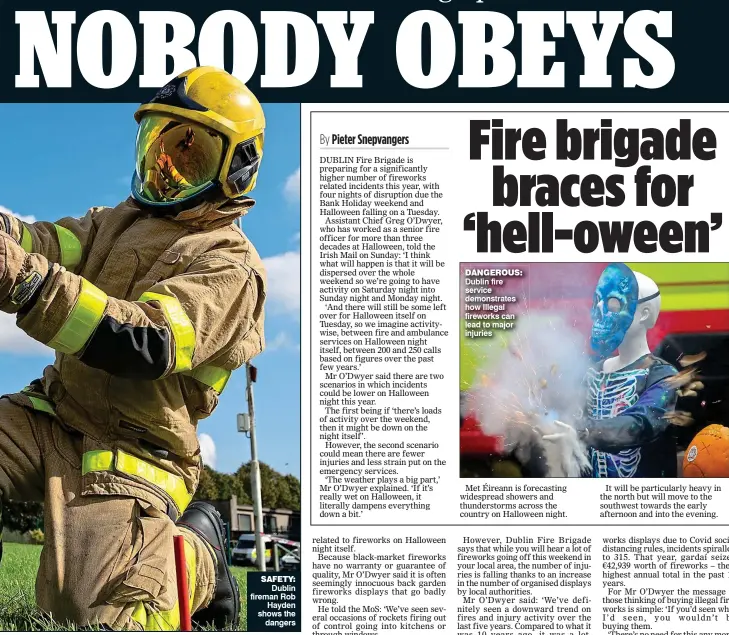  ?? ?? safety: Dublin fireman Rob Hayden shows the dangers