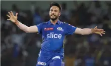  ?? AP ?? Akash Madhwal picked up five wickets against Lucknow