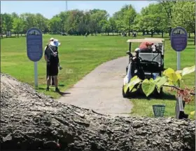  ?? DAVID S. GLASIER — THE NEWS-HERALD ?? A group of golfers prepares for tee shots on the par-4 10th hole at Briardale Greens Golf Course in Euclid.