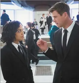  ?? Sony Picutres via AP ?? Tesse Thompson (left) and Chris Hemsworth in a scene from “Men In Black: Internatio­nal” opening today.
