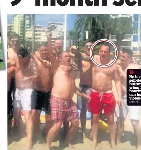  ??  ?? FREE TIME McDonald, circled, whoops it up on the beach with his Ballymena mates