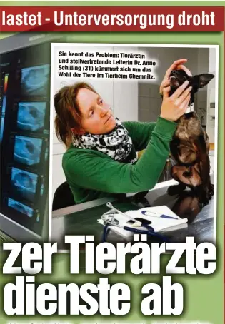  ??  ?? Sie kennt das Problem: Tierärztin und stellvertr­etende Leiterin Dr. Anne Schilling (31) kümmert sich um das Wohl der Tiere im Tierheim Chemnitz.