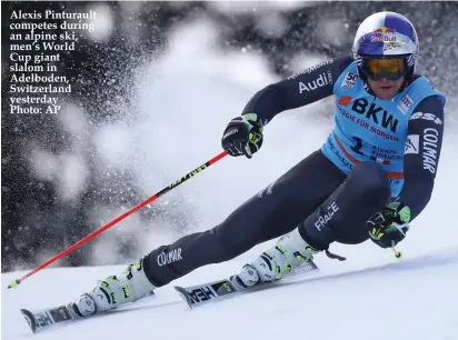  ??  ?? Alexis Pinturault competes during an alpine ski, men’s World Cup giant slalom in Adelboden, Switzerlan­d yesterday Photo: AP