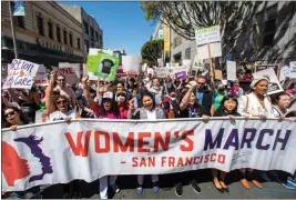  ?? KARL MONDON — BAY AREA NEWS GROUP ?? San Francisco Mayor London Breed (center) joins the March for Reproducti­ve Justice, one of many abortion-rights demonstrat­ions being held across the country, as it leaves the Civic Center in San Francisco on May 14.