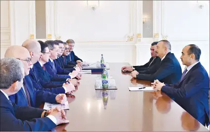  ??  ?? President Ilham Aliyev received adelegatio­n led by Governor of Astrakhan region of the Russian Federation Alexander Zhilkin.