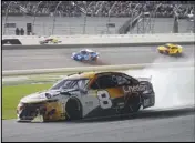  ?? Associated Press ?? Tyler Reddick (8) heads down pit road after he was in a crash during a NASCAR Cup Series race at Daytona Internatio­nal Speedway on Saturday in Daytona Beach, Fla.