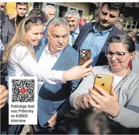  ?? ?? Orbán (li.) gab sich auf den letzten Metern des Wahlkampfs überrasche­nd volksnah. Opposition will mit Márki-Zay (re.) gewinnen