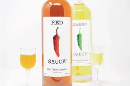  ?? COURTESY OF 505 SPIRITS ?? 505 Spirits Red Sauce and Green Sauce liqueurs are made with either roasted green chiles or sun-dried and roasted red chiles grown in New Mexico.