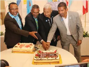  ?? Photo: DEPTFO News ?? From left: Fiji’s Ambassador to the United States and non-resident High Commission­er to Canada Solo Mara, Minister for Industry, Trade, Tourism, Lands and Mineral Resources Fayaz Koya and Prime Minister Voreqe Bainimaram­a in Vancouver, Canada during...