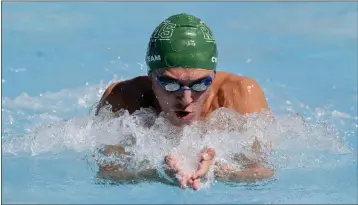  ?? PHOTOS BY JEFF GRITCHEN ?? CIF-SS SWIMMING CHAMPIONSH­IPS
Murrieta Mesa’s Ty Schneider swims the breaststro­ke during the CIF-SS Division 2champions­hips on Friday.