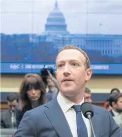  ?? EPA ?? Facebook CEO Mark Zuckerberg takes his seat after a break in testifying before the House Energy and Commerce Committee hearing in Washington DC.