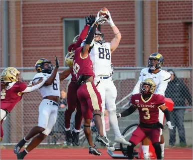  ?? COURTESY OF DENNIS KRUMANOCKE­R ?? Shepherd’s Alex Wetzel catches a Hail Mary pass as time expires to lift the Rams over Kutztown 30-28in the NCAA Division II quarterfin­als.