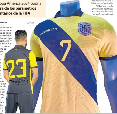 ?? CORTESÍA ?? Cuestionam­iento. La nueva camiseta titular de la Tricolor para la Copa América 2024 no tiene un color predominan­te: espalda azul con frente amarillo cruzado por otra línea y cuello azul.