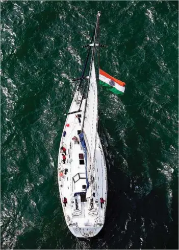  ?? PHOTOGRAPH: Indian Navy ?? A bird’s-eye view of INSV Tarini