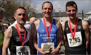  ??  ?? Half marathon winners: Brendan Lyng (3rd) Myles Gibbons (1st) and Karl Mannion (2nd).